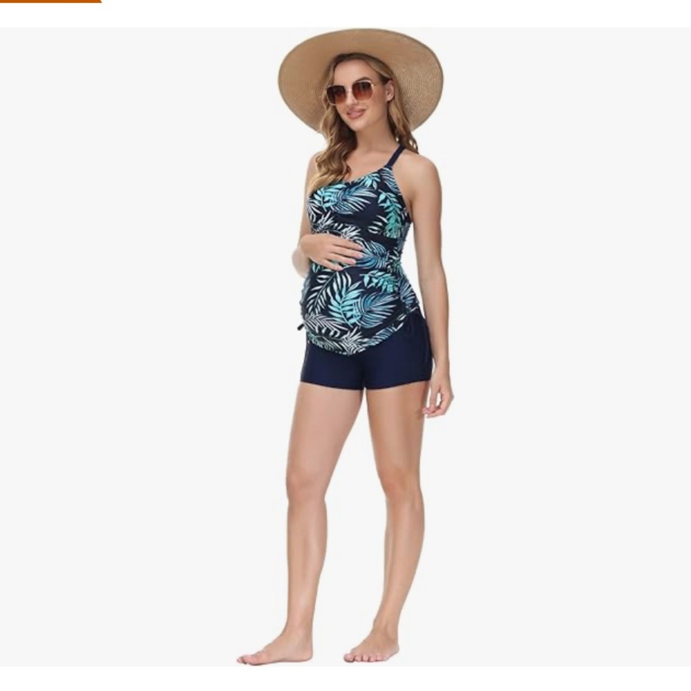 Maacie Maternity Athletic Tankini Swimsuits Two Piece Floral Print S NWT - Picture 4 of 8